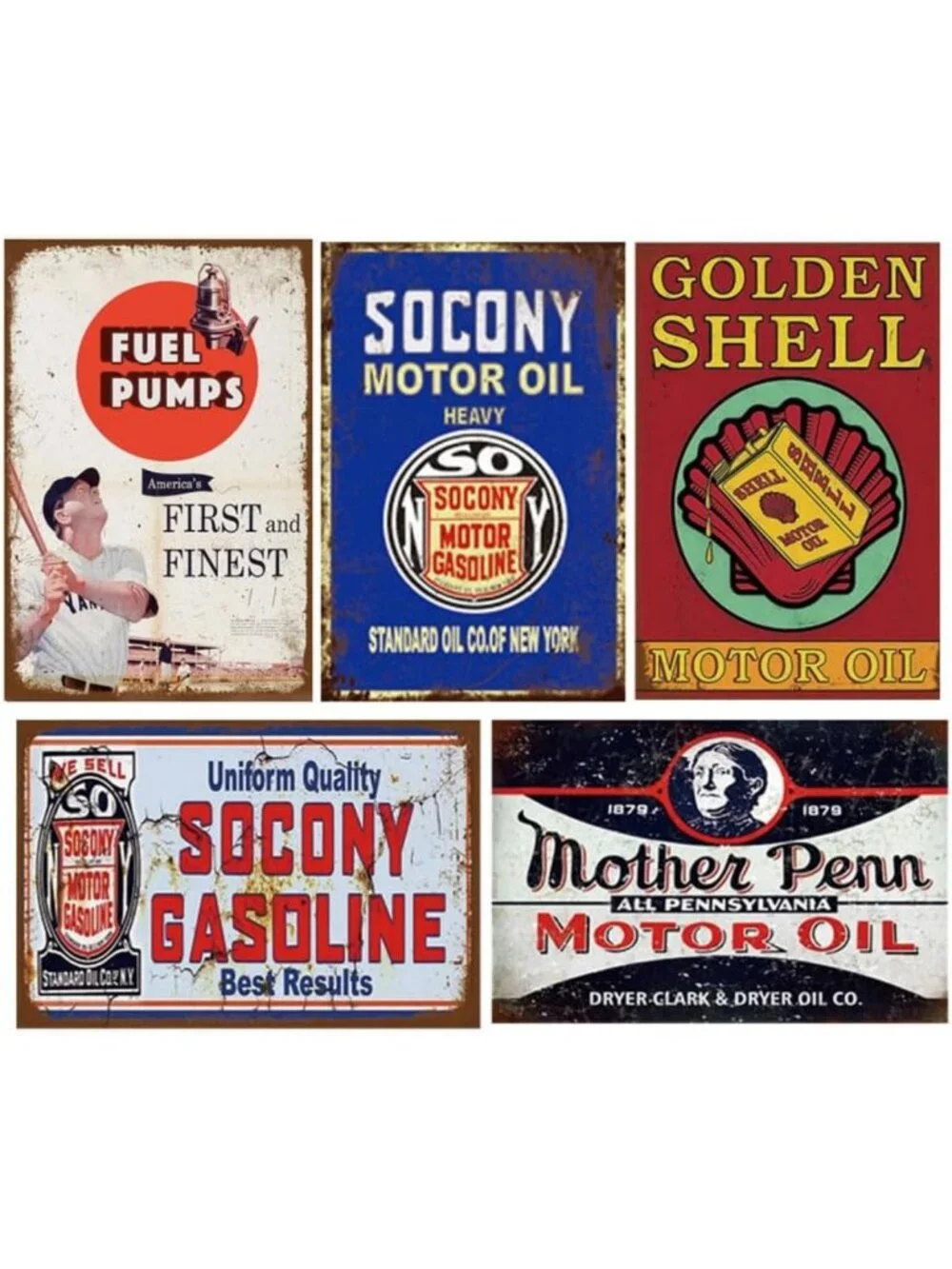 Vintage Metal Signs Set of 26 | Retro Gas & Oil Decor for Home, Bar, Garage, Man